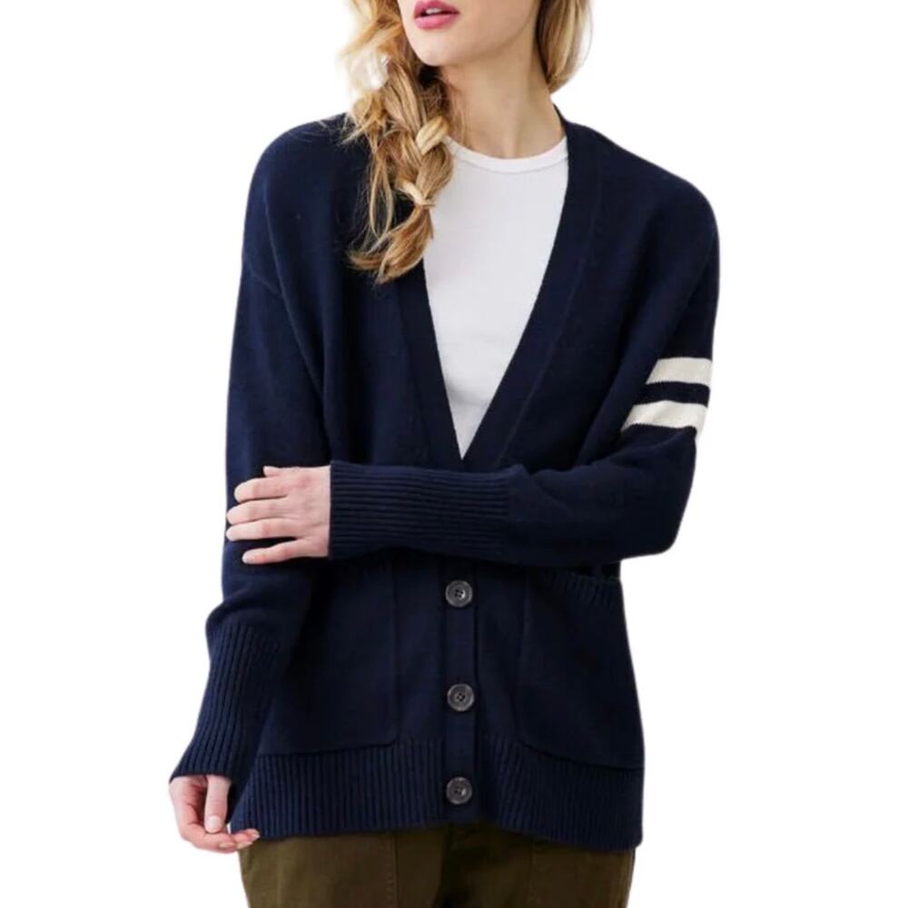 Not Monday Sacha Boyfriend Varsity Cardigan Sweater, Navy, Women's XL